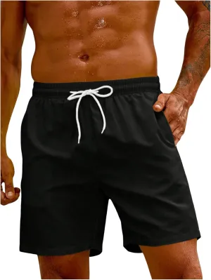 SweatyRocks Men's Drawstring Waist Swim Trunks Solid Bathing Suits Shorts with Pockets