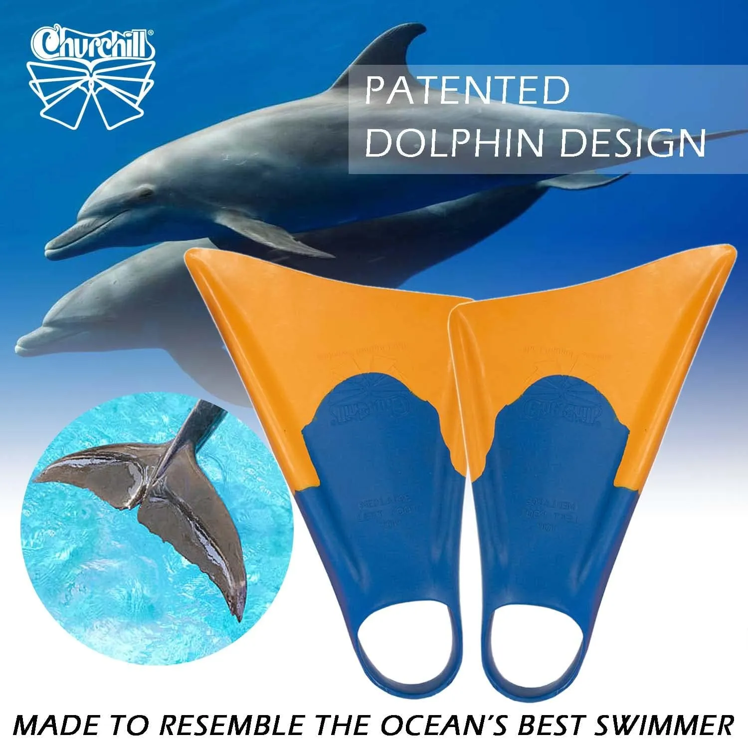 Swim Fins Churchill Makapuu Malaysian or Gum Rubber. Patented Design for Swimming Fin Propulsion, Diving, Surfing, Bodyboarding, Unisex.