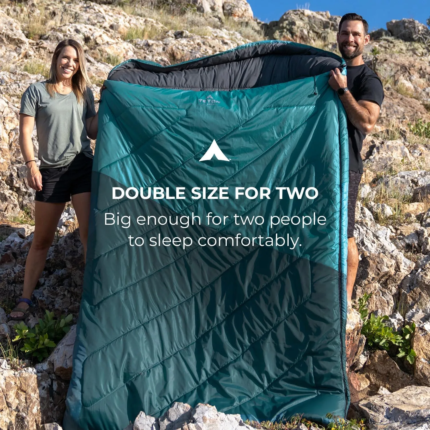 TETON Mammoth, 20 Degree and 0 Degree Sleeping Bags, Double Sleeping Bag, A Warm Bag the Whole Family can Enjoy. Great Sleeping Bag for Camping, Hunting and Base Camp. Compression Sack Included