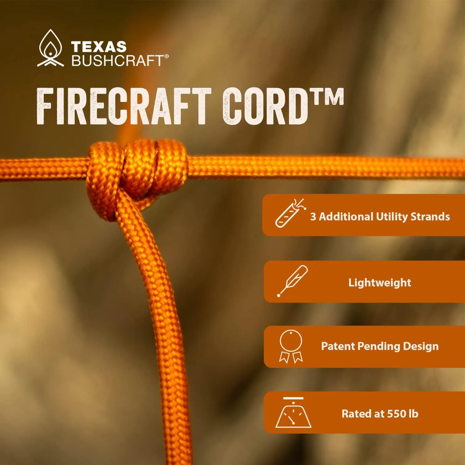 Texas Bushcraft Firecraft Cord - Utility Paracord Survival Rope, Parachute Cord for Survival Gear  3 Extra Strands for Emergency Preparedness Fishing, Sewing and Tinder (Army Green, 25 ft)