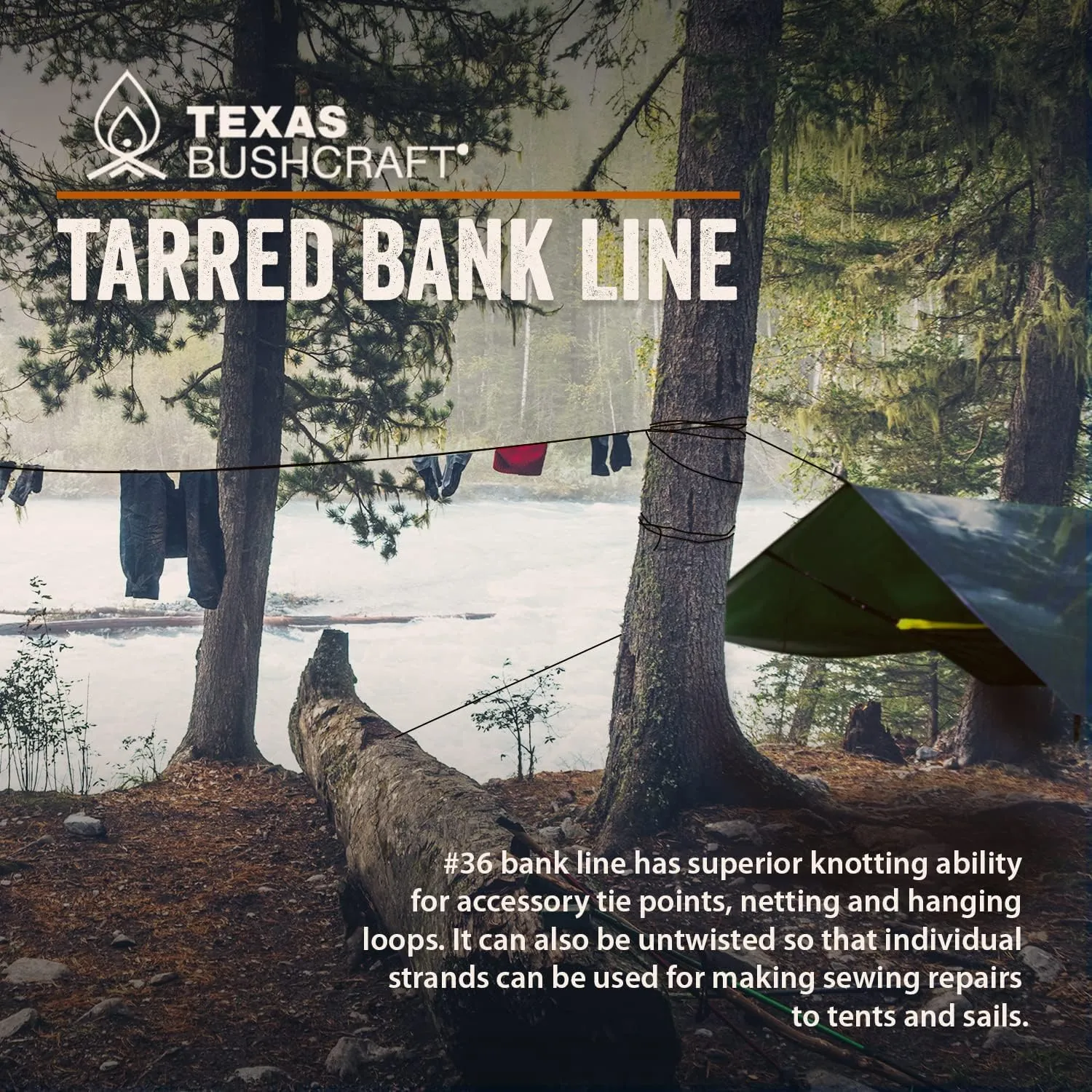 Texas Bushcraft Tarred Bank Line Twine - #36 Black Nylon String for Fishing, Camping and Outdoor Survival  Strong, Weather Resistant Bankline Cordage for Trotline