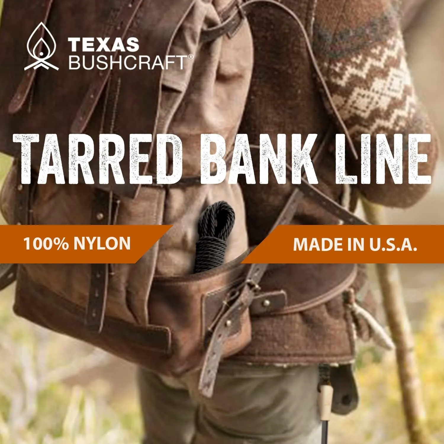 Texas Bushcraft Tarred Bank Line Twine - #36 Black Nylon String for Fishing, Camping and Outdoor Survival  Strong, Weather Resistant Bankline Cordage for Trotline