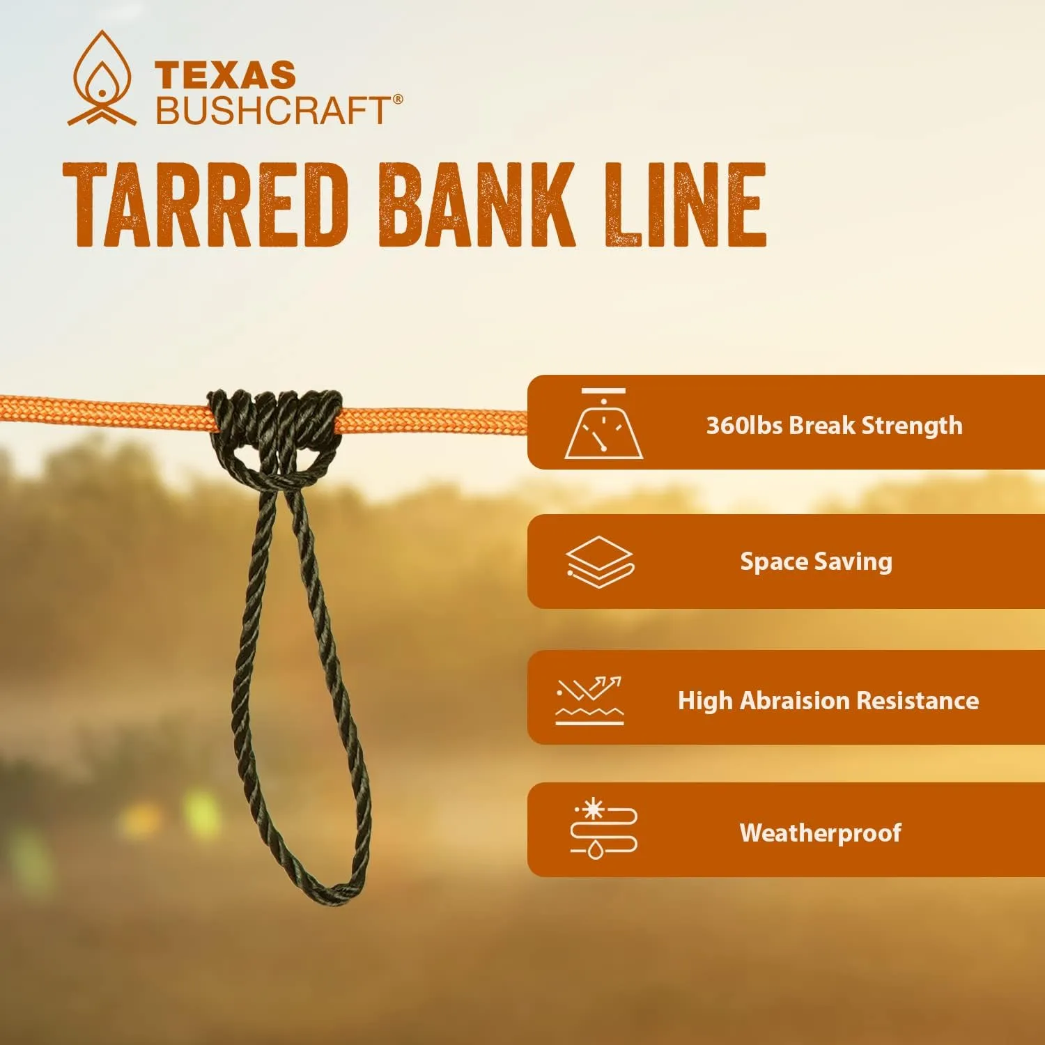 Texas Bushcraft Tarred Bank Line Twine - #36 Black Nylon String for Fishing, Camping and Outdoor Survival  Strong, Weather Resistant Bankline Cordage for Trotline