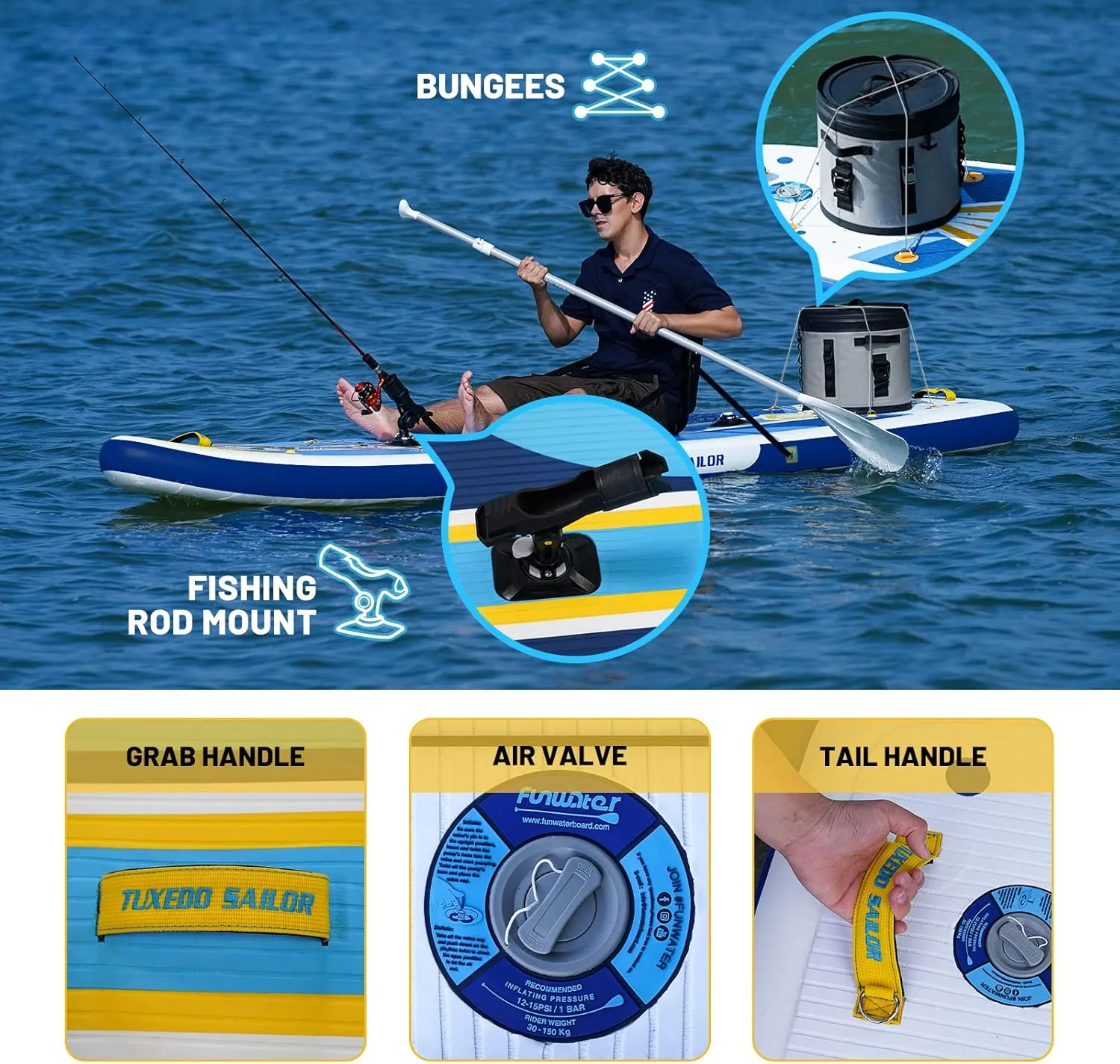 Tuxedo Sailor Inflatable Stand Up Paddle Board with Paddle Board Accessories for Kids and Adult