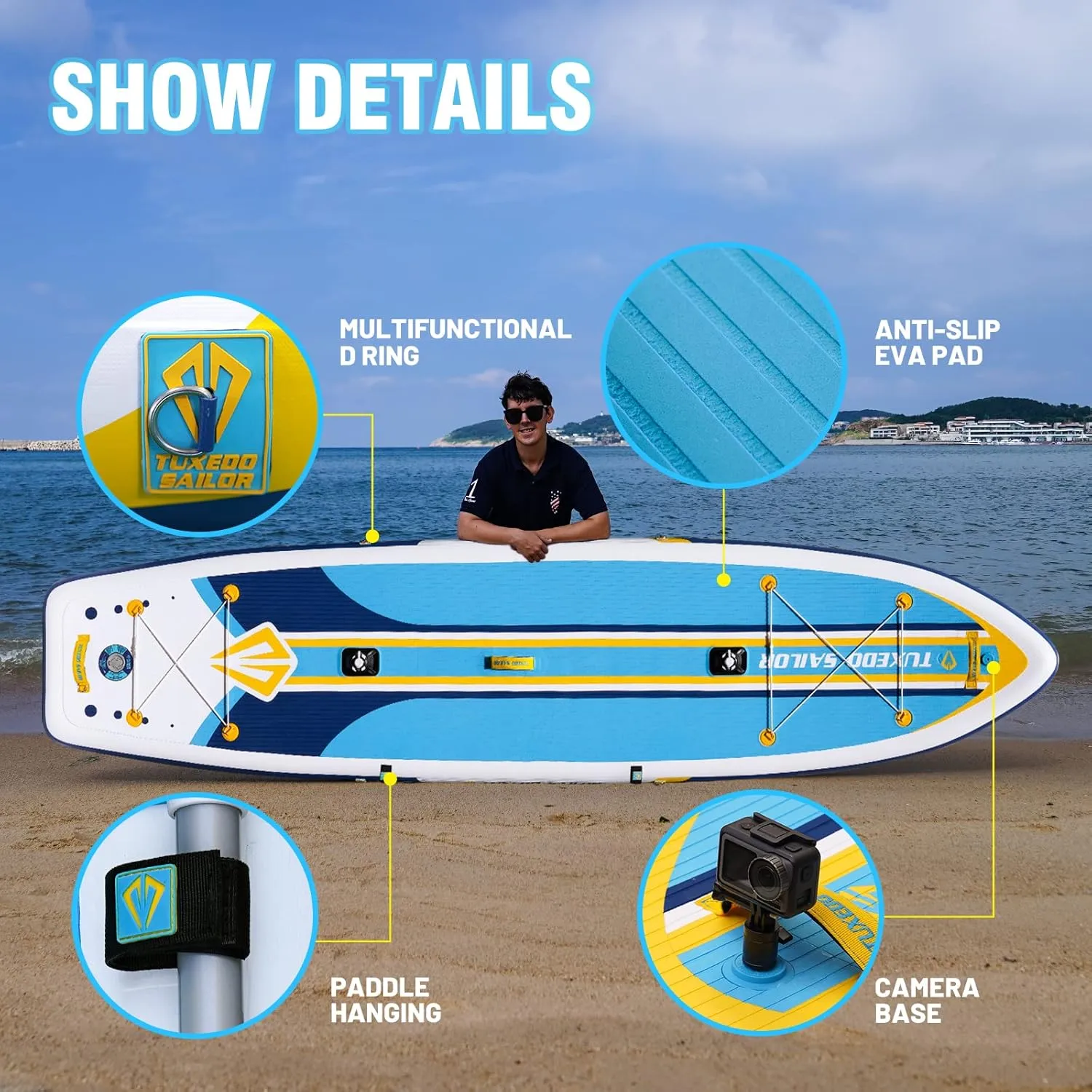 Tuxedo Sailor Inflatable Stand Up Paddle Board with Paddle Board Accessories for Kids and Adult