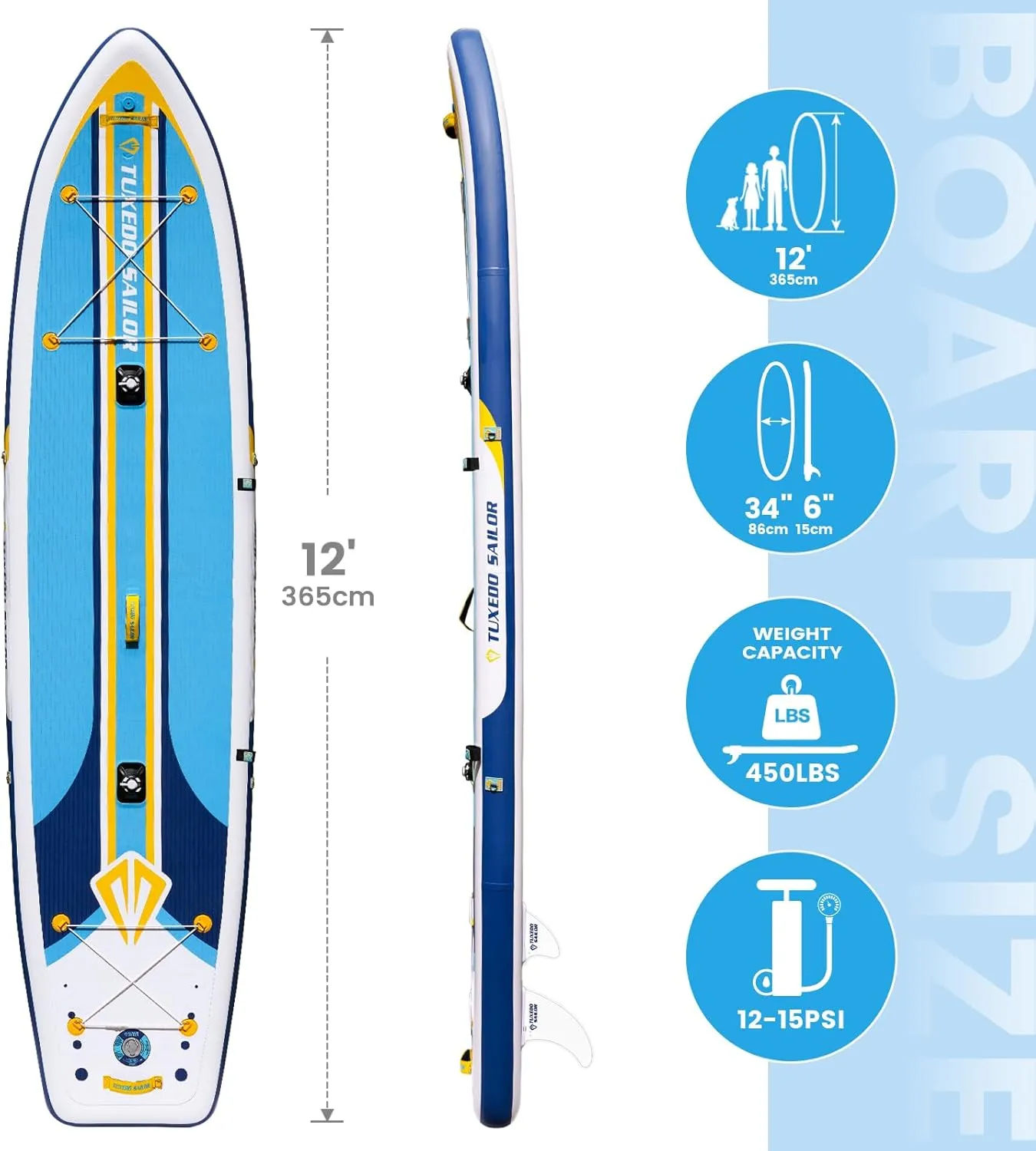 Tuxedo Sailor Inflatable Stand Up Paddle Board with Paddle Board Accessories for Kids and Adult