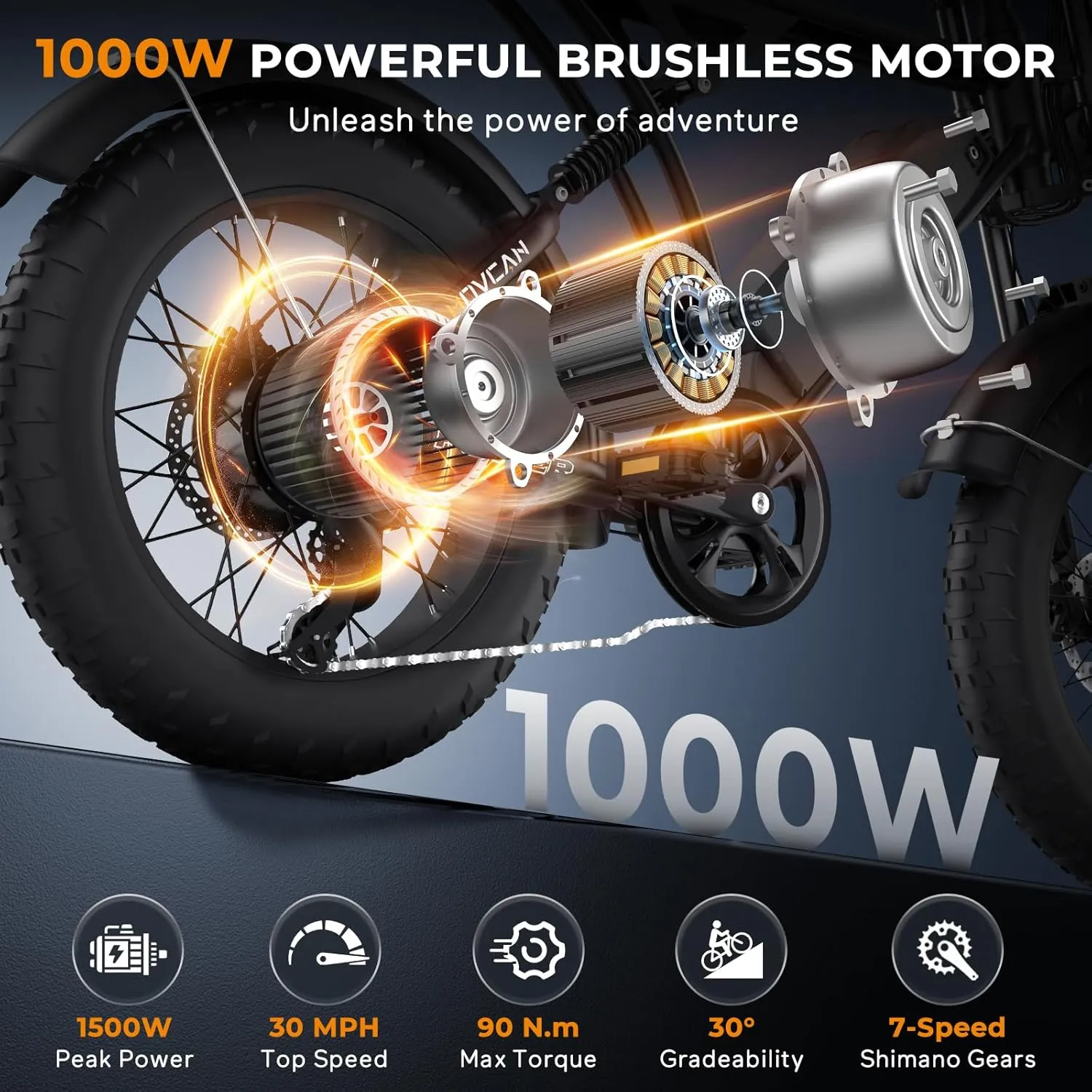 V60/V60 Pro Electric Bike, 48V 15.6/18.2Ah Removable Battery 20 Fat Tire Electric Bike, 1000/1500W Motor 30/33MPH Top Speed Electric Motorcycle, 7 Speed Dual Disc/Hydraulic Brake E Bikes