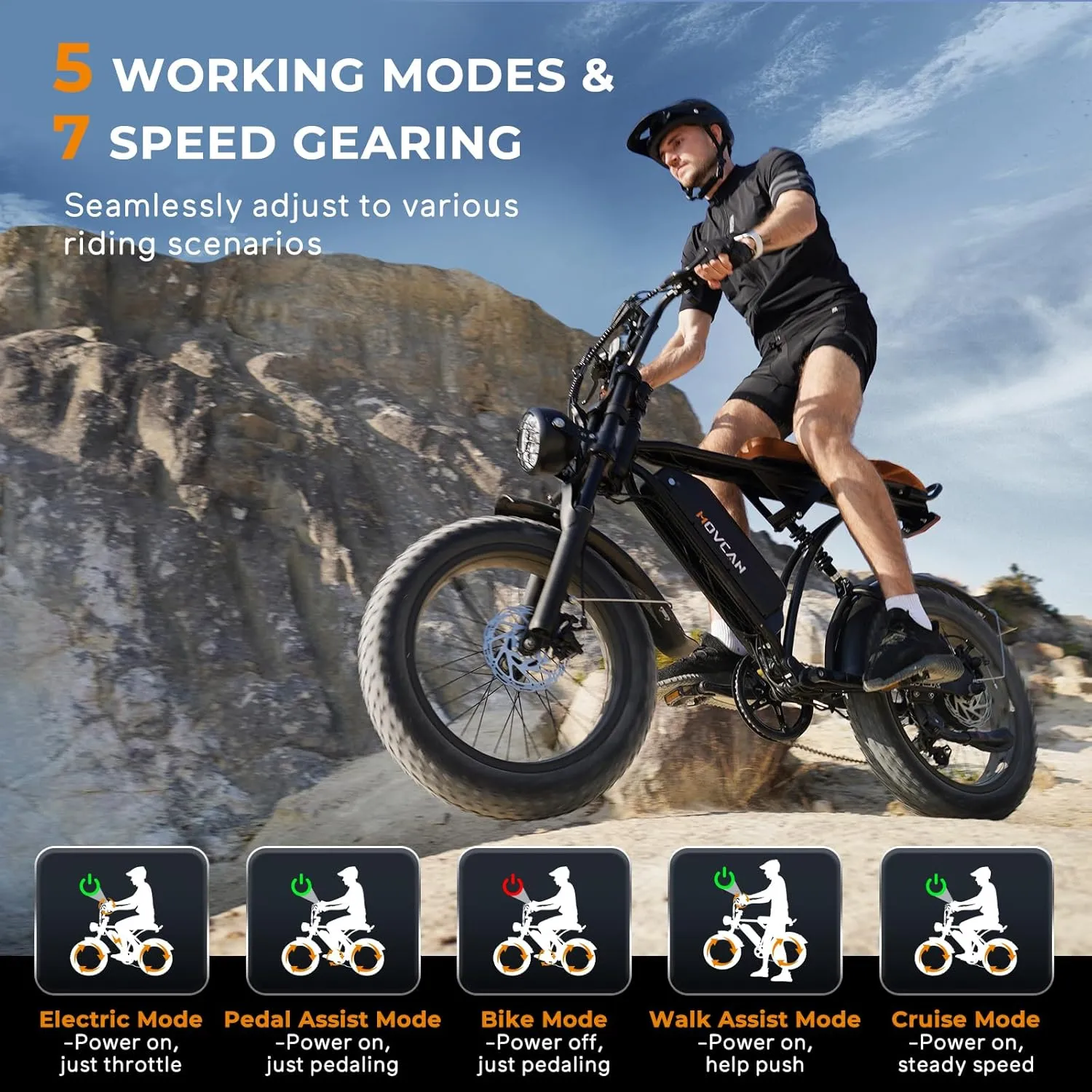 V60/V60 Pro Electric Bike, 48V 15.6/18.2Ah Removable Battery 20 Fat Tire Electric Bike, 1000/1500W Motor 30/33MPH Top Speed Electric Motorcycle, 7 Speed Dual Disc/Hydraulic Brake E Bikes