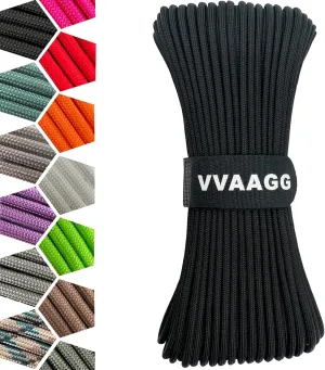 VVAAGG 1000lb Black Paracord Rope 100FT Utility Nylon Heavy Duty 12 Strand Parachute Cord for Camping, Tent, Clothsline, Outdoor Hiking, Fishing, Survival Braceletand (100FT)