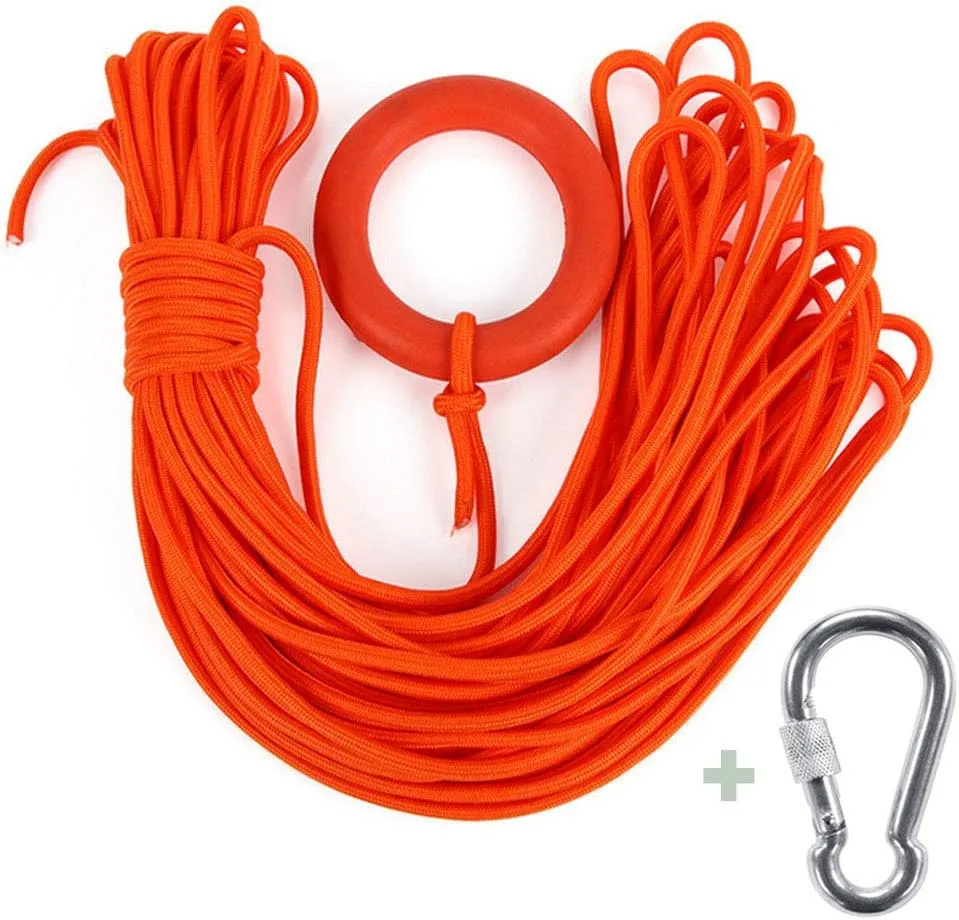 Water Floating Lifesaving Rope 98.4FT, Outdoor Professional Throwing Rope Rescue Lifeguard Lifeline with Bracelet/ Hand Ring for Swimming Boating Fishing
