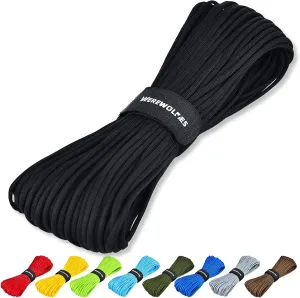 WEREWOLVES Paracord Rope, 7 Strand Type III Parachute Cord 4mm 100ft / 200ft for Crafting, DIY Projects, Survival Bracelets (Black, 200 ft)