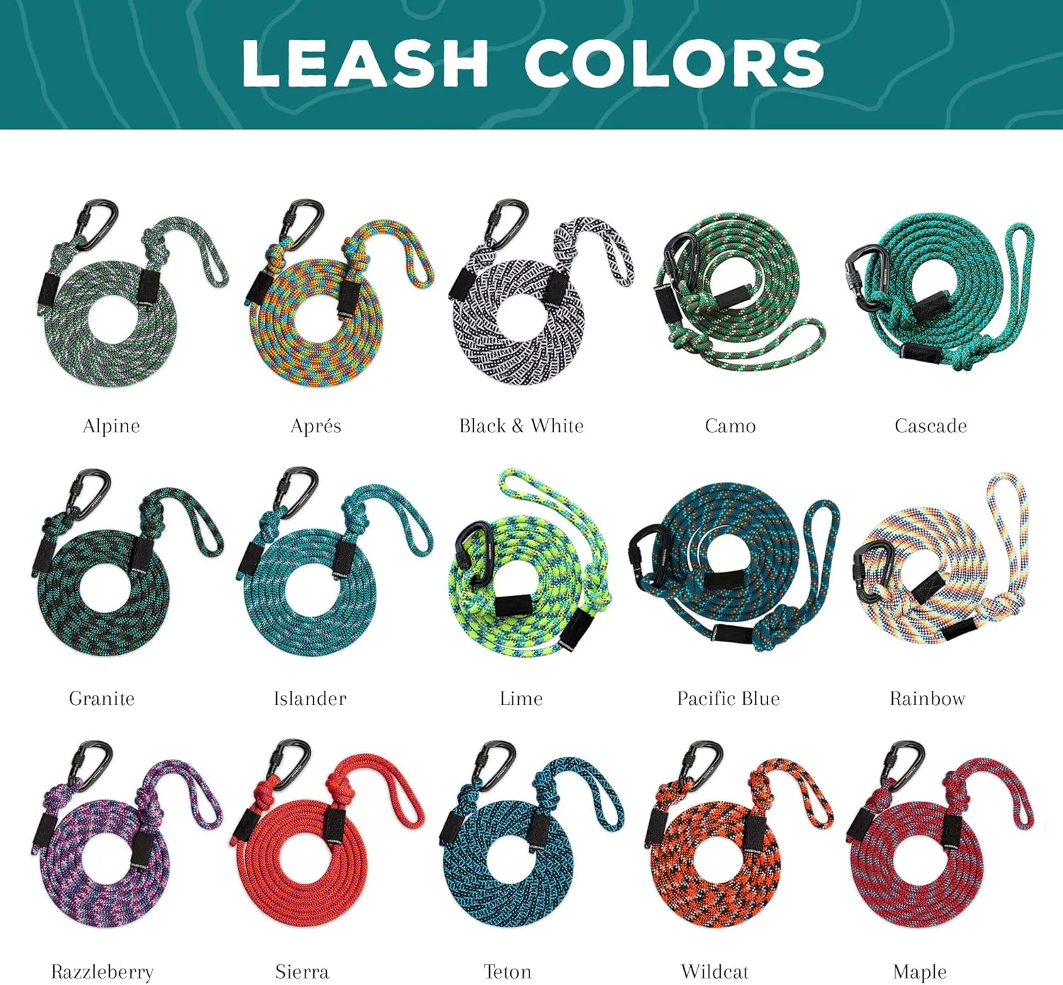 Wilderdog Carabiner Climbing Rope Dog Leash for Medium & Large Dogs - 10ft - Black & White