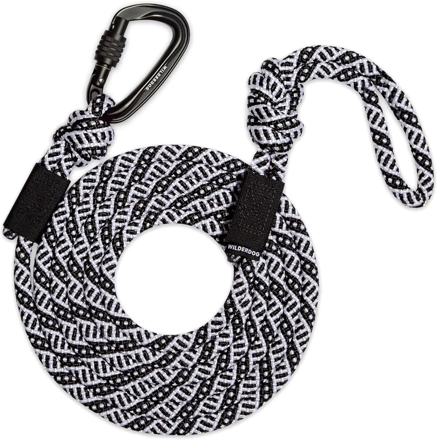 Wilderdog Carabiner Climbing Rope Dog Leash for Medium & Large Dogs - 10ft - Black & White