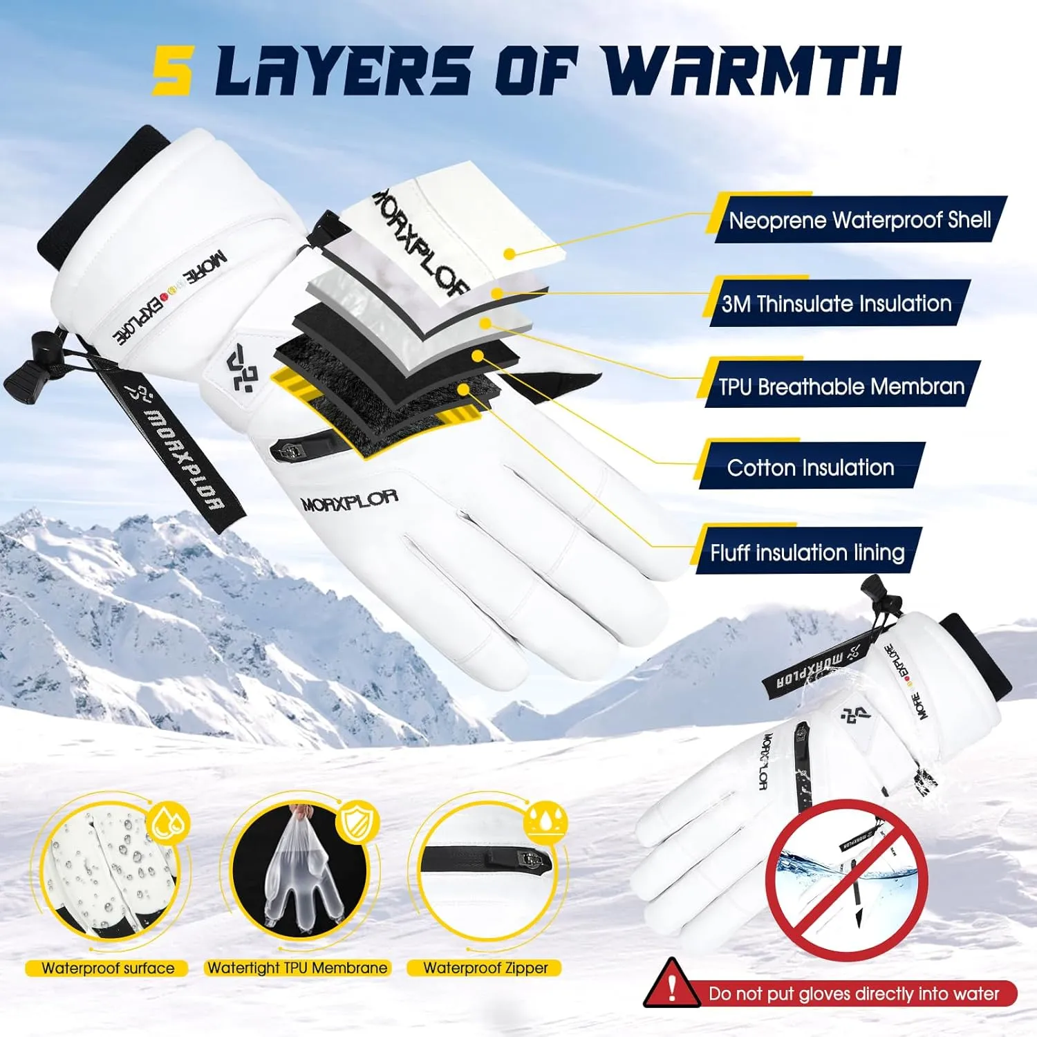 Winter Ski Snow Gloves Men Women,Waterproof Windproof Touchscreen Snowboard Gloves,3M Thinsulate Insulated Warm Winter Snowmobile Gloves