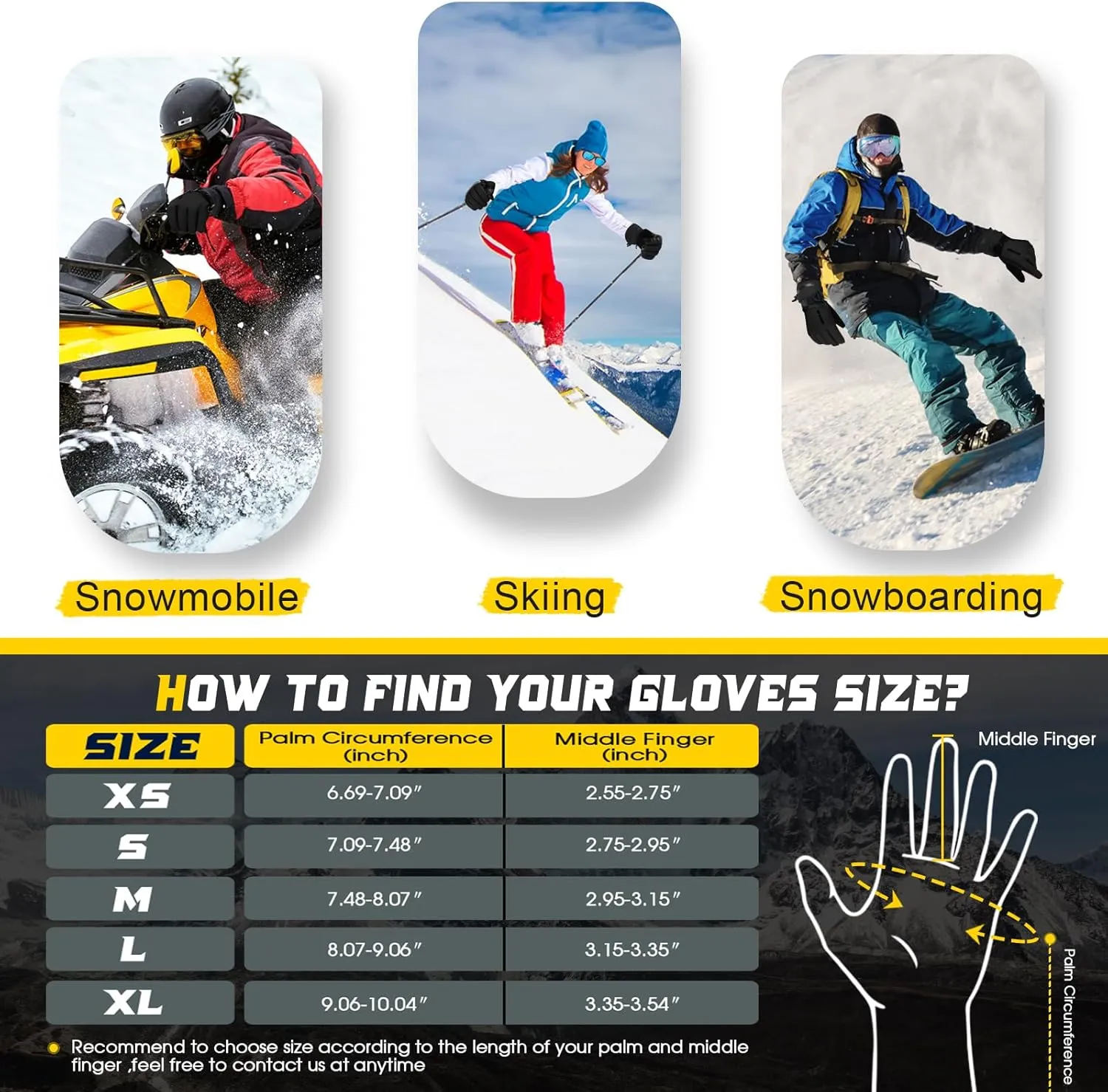 Winter Ski Snow Gloves Men Women,Waterproof Windproof Touchscreen Snowboard Gloves,3M Thinsulate Insulated Warm Winter Snowmobile Gloves