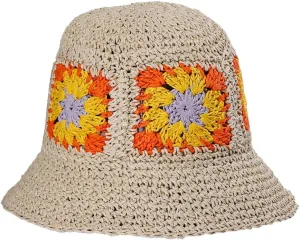 Womens Straw Sun Hat Woven Bucket Hat Floral Fishing Hat Beach Hat Foldable Cap Summer Chic Straw Chic Hat