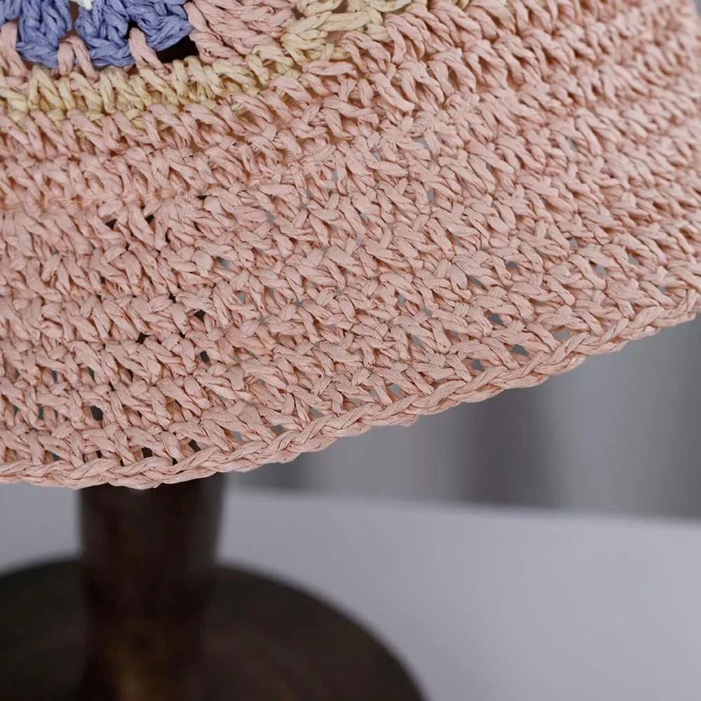 Womens Straw Sun Hat Woven Bucket Hat Floral Fishing Hat Beach Hat Foldable Cap Summer Chic Straw Chic Hat