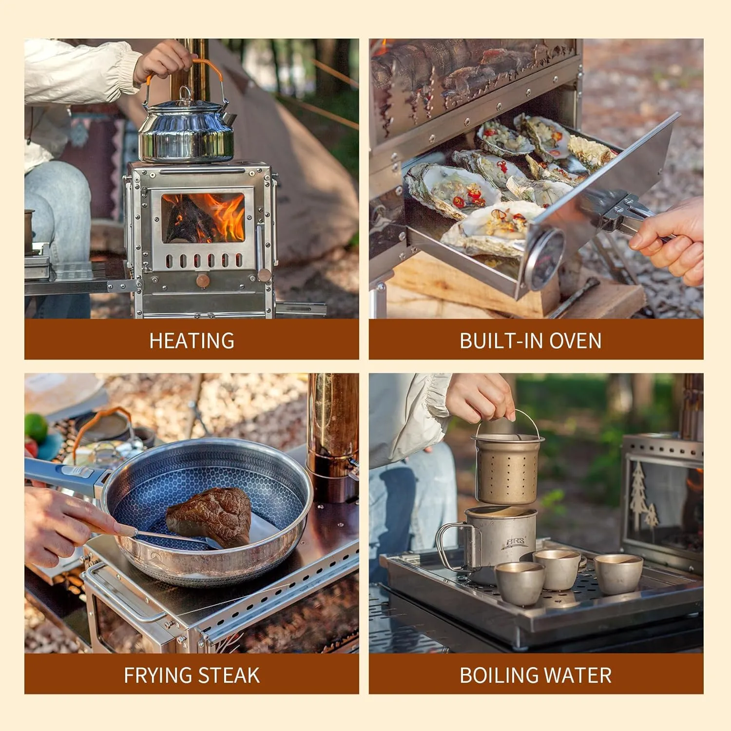 Wood Stove Wood Burning Stove Hot Tent Stove, Stainless Steel Portable Camping Stove with Oven & Camping Table and 6 Chimney Pipe for Outdoor, Camping, Cooking, Tents, Car Travel