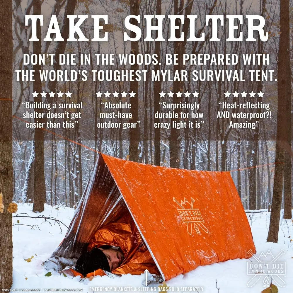 World's Toughest Ultralight Survival Tent  2 Person Mylar Emergency Shelter Tube Tent   Paracord  Year-Round All Weather Protection for Hiking, Camping, & Outdoor Survival Kits