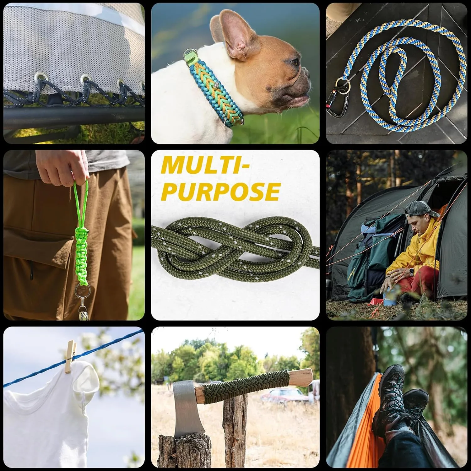 X XBEN Paracord Reflective 1000lb, 50/100/200/500/1000ft 4mm, 13 Strand Paracord Rope, Tactical Parachute Cord for Camping, Fishing, Clothesline, Hammock, Tent & Survival Bracelet, Army Green