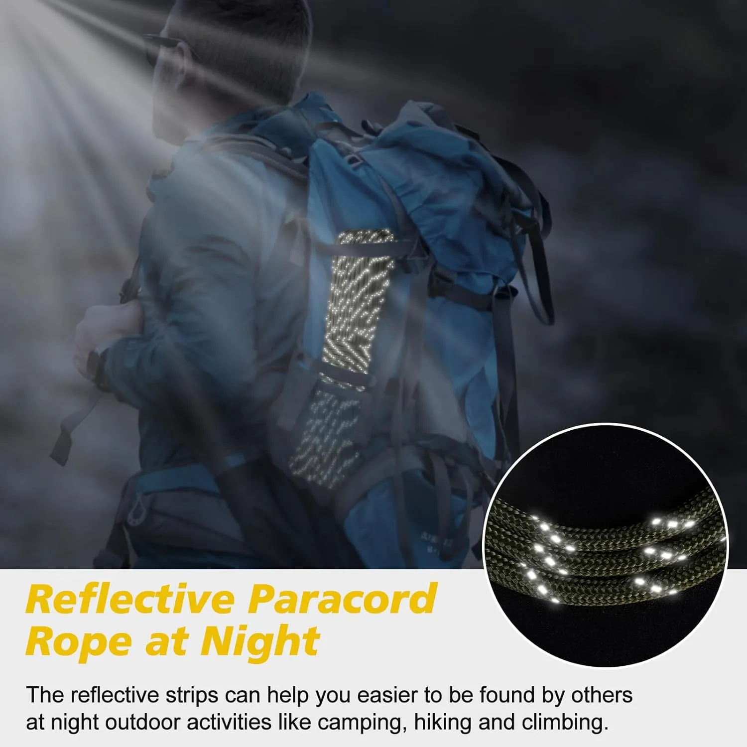 X XBEN Paracord Reflective 1000lb, 50/100/200/500/1000ft 4mm, 13 Strand Paracord Rope, Tactical Parachute Cord for Camping, Fishing, Clothesline, Hammock, Tent & Survival Bracelet, Army Green