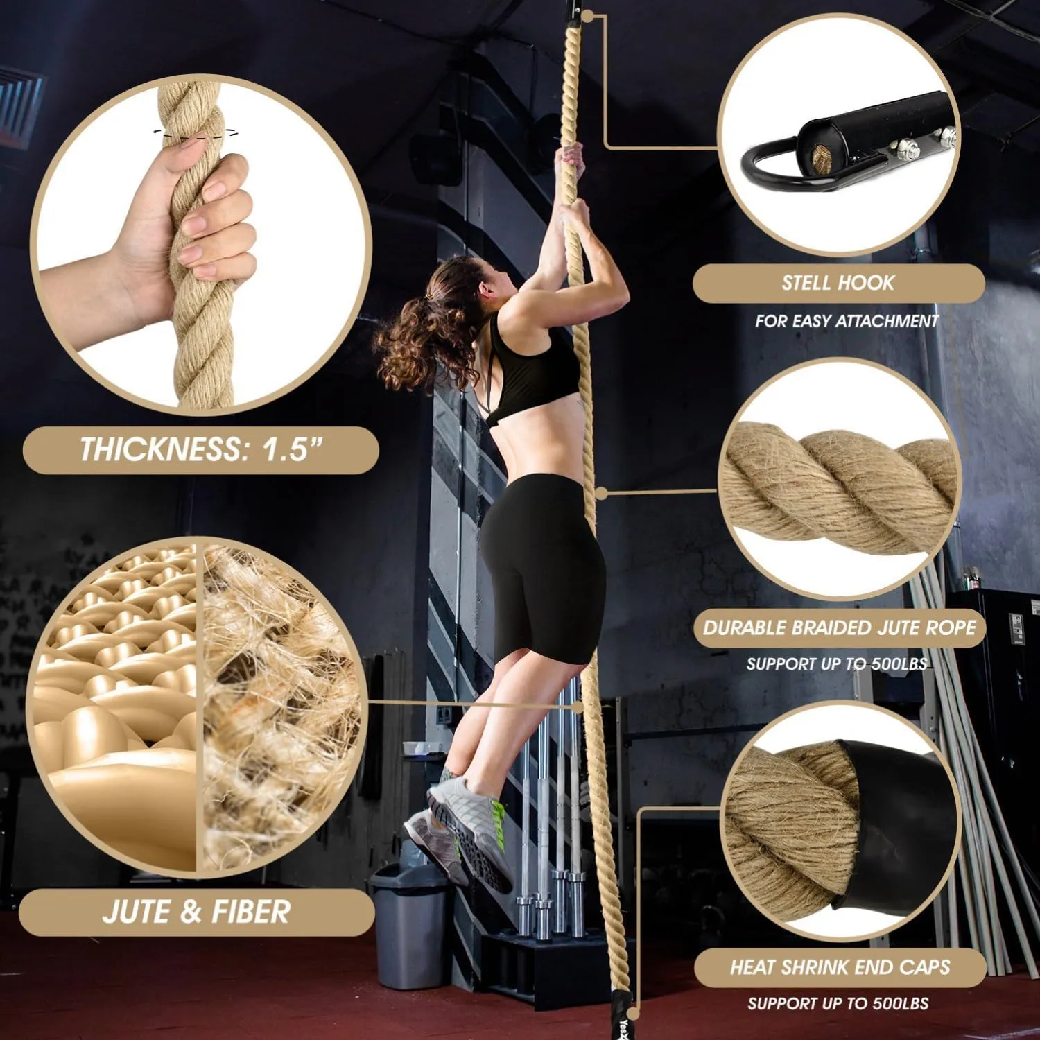 Yes4All Gym Climbing Rope for Fitness & Strength Training, Climbing Exercises & Home Workouts